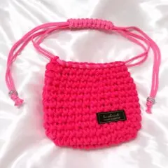 ハンドメイドピンク 編み物 ポシェット