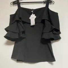nanastyle ブラック フリル袖 トップス　シャツ　ブラウス