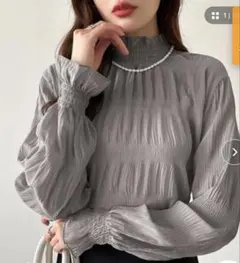 COCOMOMO ハイネック シャーリング シアー ブラウス