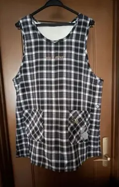 裏ボア　チェック柄ノースリーブエプロンM〜L