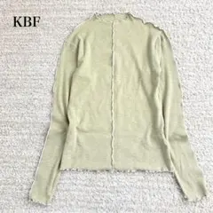 KBF ボトルネックメローTシャツ タイト フリル 配色ステッチ フェミニン