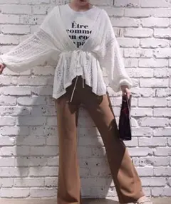 ナイスクラップ　長袖カーディガン　F　ホワイト　ボリューム袖　ざっくりニット