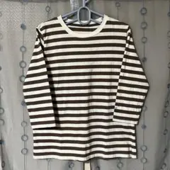 ブラウンとホワイトのストライプ長袖Tシャツ M-L