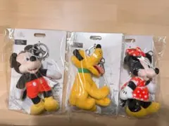 海外ディズニー ぬいぐるみキーチェーン ミッキー ミニー プルート