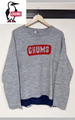 【CHUMS】ニットセーター/無地/羊毛/ウール/デカロゴ/美品