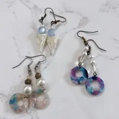 【 まとめ売り 】夏 キレイ 揺れる ピアス 3点 セット