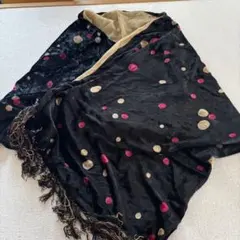 013010 ベロア　べっちん　ブラック　刺繍　花　レース　着物　ショール