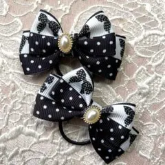 水玉模様リボンヘアゴム2個セット