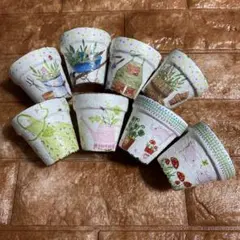 リメ鉢　リメ缶　ガーデニング柄2号鉢 8個セット