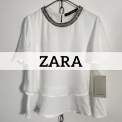 ★タグ付き未使用 ZARA BASIC シフォンドレスブラウス ビーズ装飾のサムネイル