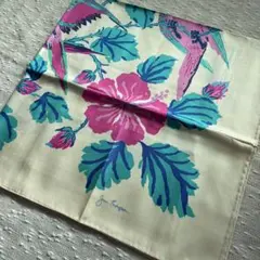 12-7.Jim thompson 鳥とハイビスカスモチーフ　シルクスカーフ