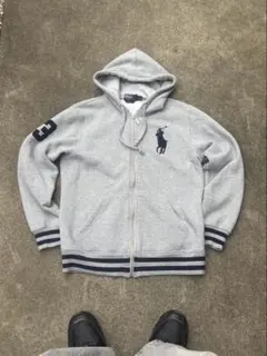 【希少】90s ラルフローレン　ジップパーカー　グレー　肉厚　ビッグポニー
