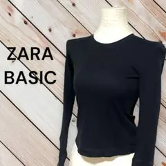 【ZARA BASIC】ブラック黒　リブニットトップス　　サイドボタン　S