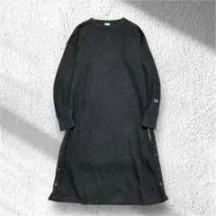 【チャンピオン】ワッフルワンピース 綿混 刺繍ロゴ サイドボタン クルーネックM