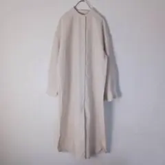 【ディスコート】ロングシャツワンピ バンドカラー 無地 前ボタン羽織 レイヤード