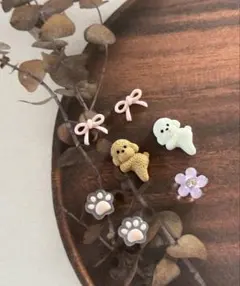 ネイルパーツ デコパーツ 犬 リボン 花 Nセット