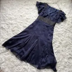 RODEO DRIVEフレアドレス フリルスリーブ　ネイビー　Mサイズ パーティ