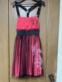 GHOST of HARLEM 赤と黒のノースリーブミニワンピース