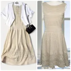 RALPH LAURENコットンニットドレスワンピース ミモレ丈クロッシェ編み柄