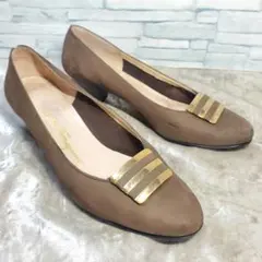 サルヴァトーレフェラガモ 24cm パンプス 茶 トープ スエード 7C