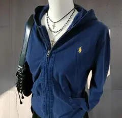 Y2K 00s Ralph Lauren フルジップパーカー ネイビー 刺繍ロゴ