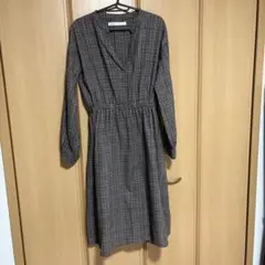 【レイカズン】チェック柄ロングワンピース ベルト付き