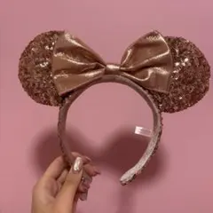 ミニーちゃん　カチューシャ　ディズニーランド•シー　ピンクゴールド　スパンコール