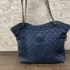 Tory Burch ネイビー マリオン キルティング トートバッグ
