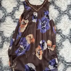 花柄 ノースリーブ チュニック ブラウン