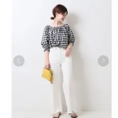 スピック＆スパン　ギンガムチェック　ギャザー ボリュームブラウス
