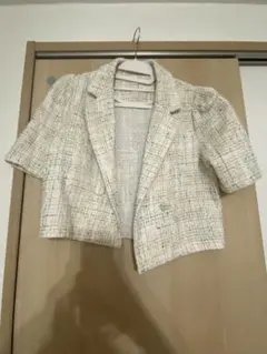 ホワイト ツイード 半袖 テーラードジャケット 骨格ウェーブ　クロップド