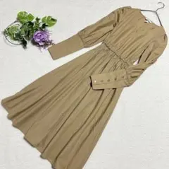 【H&M】マトンスリーブワンピース　Vネック　ミディ丈　ウエストゴム　美品　XS