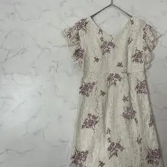 MERCURYDUO 切替 花柄 裏地 フレンチスリーブ ひざ丈 ワンピース F