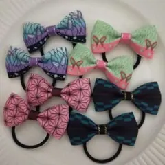 【199】カラフル和柄リボンヘアゴム8個セット