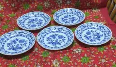 青い花柄の皿 5枚セット