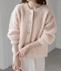 RANAN カーディガン ゴールド調ボタンループ編みニットカーデレディース