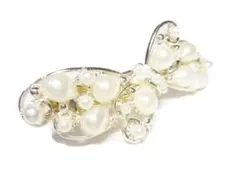 バレッタ パール  リボン パーティー ブライダル  結婚式 　151609