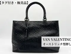 極美品VAN VALENTINO オーストリッチ型押し トートバッグ ブラック