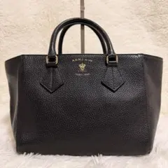 ✨美品 A.D.M.J. ハンドバッグ ブラック レザー シュリンク肩掛け