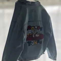 古着 デニムジャケット ルーニーテューンズ刺繍入り Lサイズ