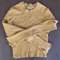 リブ編み長袖ニット マスタード