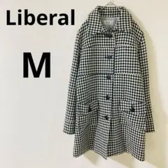 Liberal リベラル　 ロングコート　【M】　ハウンドトゥース柄　ポケット