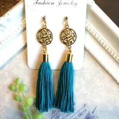 ターコイズタッセルピアス/イヤリング(ハンドメイド)