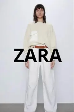 2/28迄　ZARA オーバーサイズニットトップス　ポケット異素材　訳あり