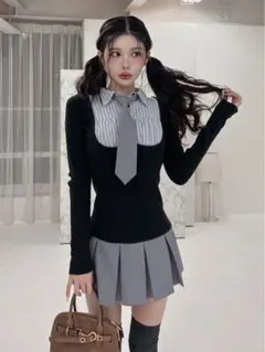 darich シャツドッキングニットミニワンピース ブラック ダーリッチ フリー