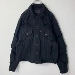 珍品 90s USA製 リーバイス デニムジャケット 後染めブラック ダメージ