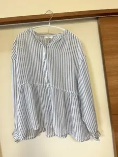 Samansa Mos2 blue ストライプ ペプラム ブラウスのサムネイル