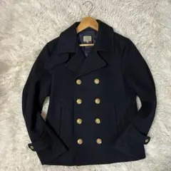 グリーンレーベルリラクシング 金ボタンネイビー ダブルブレスト ウールピーコート