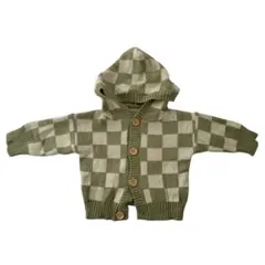 チェック柄フード付きカーディガン ニット 70