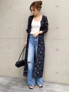 LOWRYSFARM花柄シアー前ボタン ロングカーディガン / ワンピース風のサムネイル